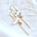 Boucles d’oreilles pendantes en or rose 18 carats et améthystes lilas, longueur 3 cm